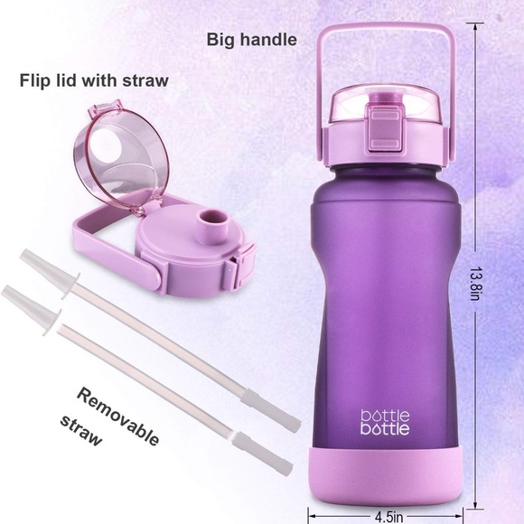 BOTTLE BOTTLE Half Gallon Water Bottle w/ Time Marker & Straw Leak-proof 64oz - Picture 4 of 7